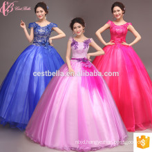 Full-length ball gown lace appliqued quinceanera dress purple blue red pink ball gown prom gown